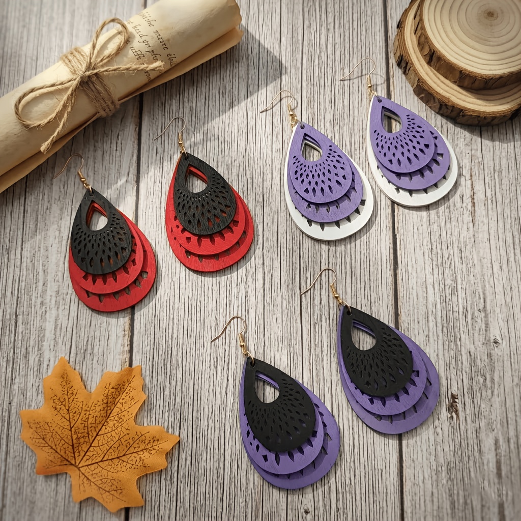 Women's Bohemian Multi-Layer Hollow Water Drop Earrings